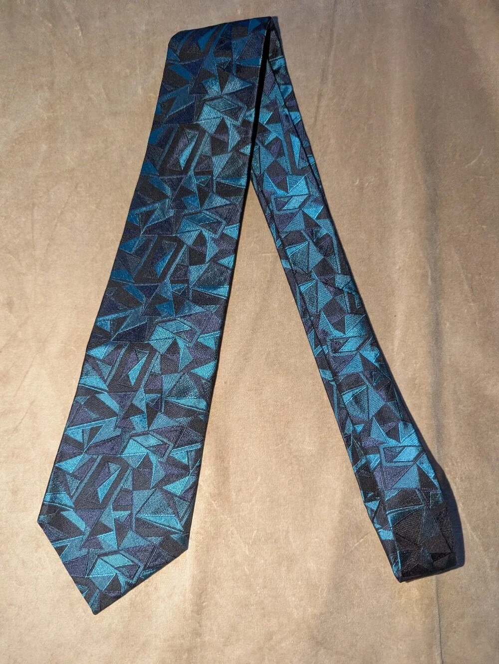 Vintage Garrick Anderson Silk Tie Abstract Geometric Blue